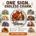 🍂 Magnetic Seasonal Welcome Sign, Interchangeable Round Wooden Door Hanger with 16 Holiday Icons, Rustic Farmhouse Front Door Decor & Gift
