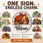 🍂 Magnetic Seasonal Welcome Sign, Interchangeable Round Wooden Door Hanger with 16 Holiday Icons, Rustic Farmhouse Front Door Decor & Gift
