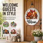 🍂 Magnetic Seasonal Welcome Sign, Interchangeable Round Wooden Door Hanger with 16 Holiday Icons, Rustic Farmhouse Front Door Decor & Gift