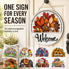🍂 Magnetic Seasonal Welcome Sign, Interchangeable Round Wooden Door Hanger with 16 Holiday Icons, Rustic Farmhouse Front Door Decor & Gift
