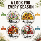 🍂 Magnetic Seasonal Welcome Sign, Interchangeable Round Wooden Door Hanger with 16 Holiday Icons, Rustic Farmhouse Front Door Decor & Gift