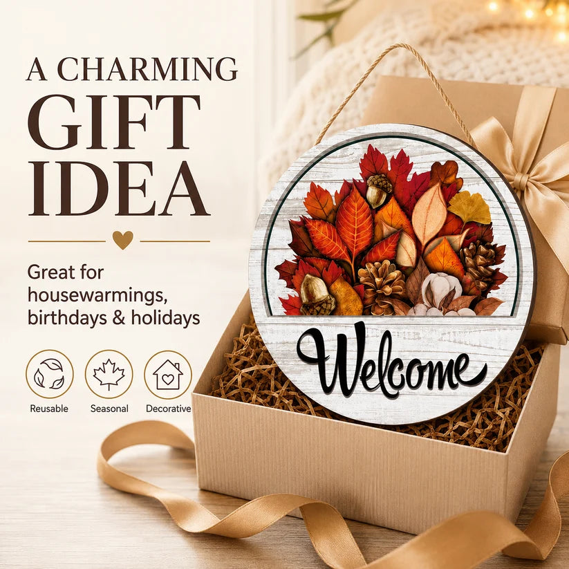 🍂 Magnetic Seasonal Welcome Sign, Interchangeable Round Wooden Door Hanger with 16 Holiday Icons, Rustic Farmhouse Front Door Decor & Gift
