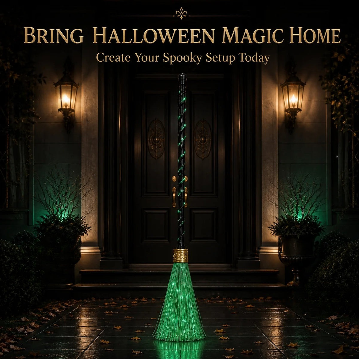 🕷️ Hot Sale! Spooky LED Light Up Witch Broom Haunted House Halloween Decor