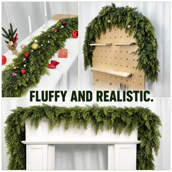 🔥 Limited Time Offer 🌲 12FT Lush Artificial Cedar Garland, 2 Strands Christmas Greenery Decor, For Stair, Mantel & Fireplace