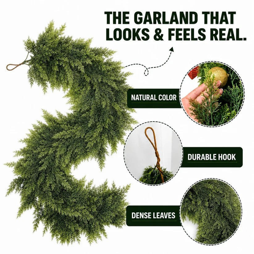 🔥 Limited Time Offer 🌲 12FT Lush Artificial Cedar Garland, 2 Strands Christmas Greenery Decor, For Stair, Mantel & Fireplace