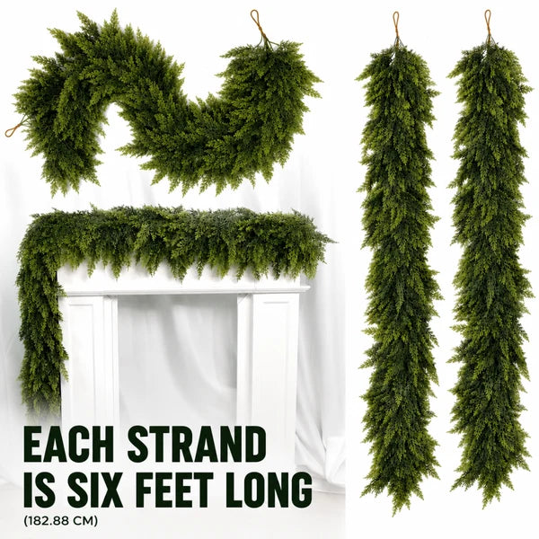 🔥 Limited Time Offer 🌲 12FT Lush Artificial Cedar Garland, 2 Strands Christmas Greenery Decor, For Stair, Mantel & Fireplace