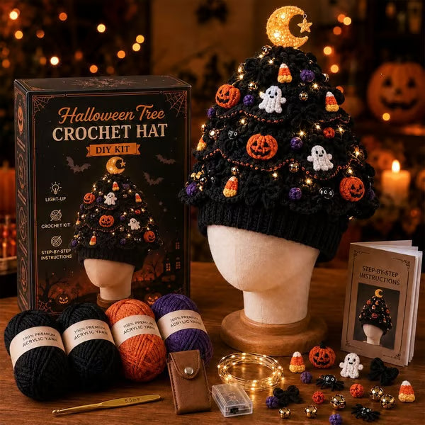 🎄 Light Up Christmas Tree Crochet Hat DIY Kit ✨ Handmade Knit Holiday Hat for Party Photo ⏳ Limited Time Discount!