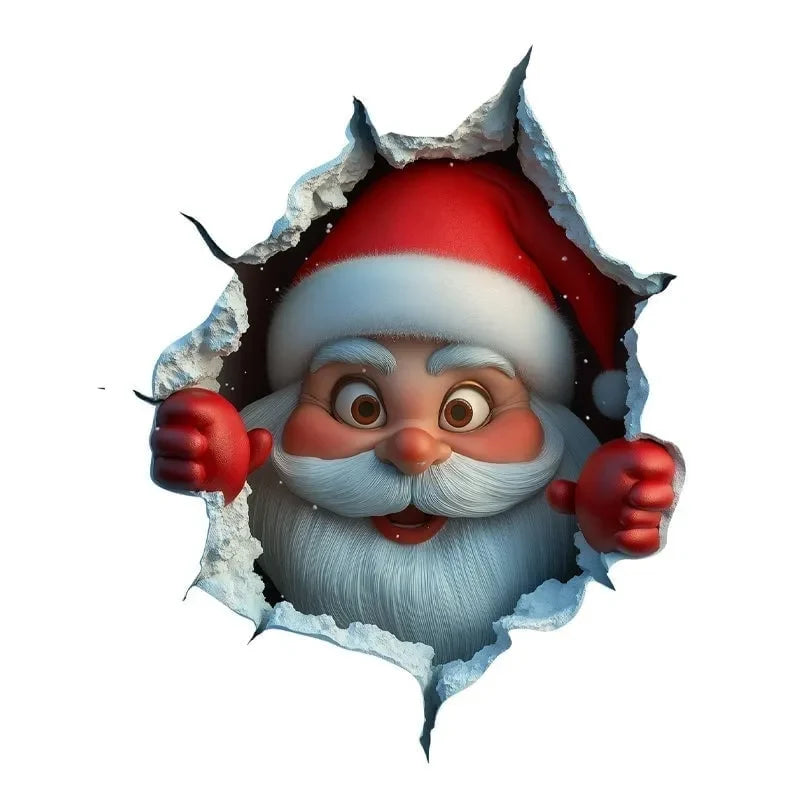 🎅 3D Break Through Santa Wall Sticker ⏳ Limited Christmas Sale! Realistic Santa Wall Decal for Home Door Fridge Holiday Decor