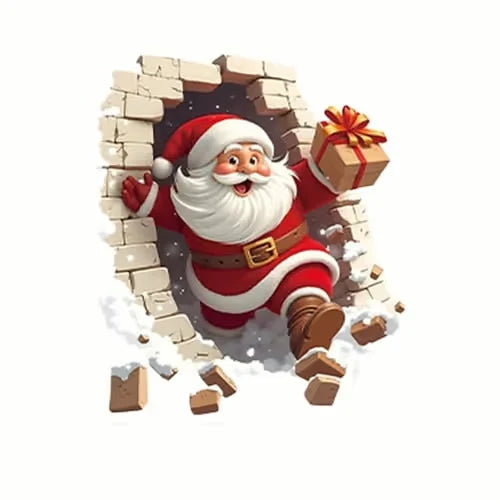 🎅 3D Break Through Santa Wall Sticker ⏳ Limited Christmas Sale! Realistic Santa Wall Decal for Home Door Fridge Holiday Decor