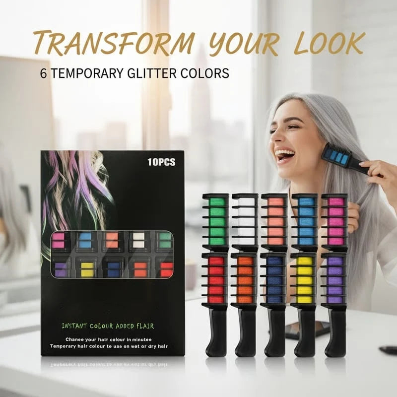 BOGO FREE | 10 Colors Temporary Hair Chalk Comb Set, Washable Temporary Hair Color for Parties & Cosplay