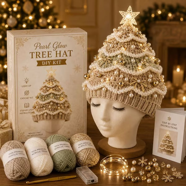 🎄 Light Up Christmas Tree Crochet Hat DIY Kit ✨ Handmade Knit Holiday Hat for Party Photo ⏳ Limited Time Discount!