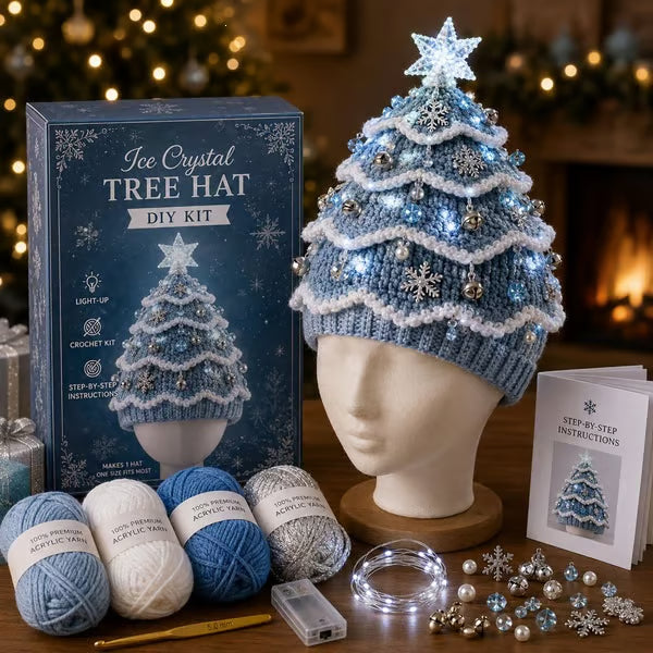 🎄 Light Up Christmas Tree Crochet Hat DIY Kit ✨ Handmade Knit Holiday Hat for Party Photo ⏳ Limited Time Discount!