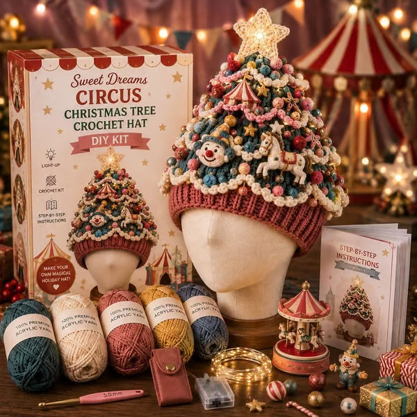 🎄 Light Up Christmas Tree Crochet Hat DIY Kit ✨ Handmade Knit Holiday Hat for Party Photo ⏳ Limited Time Discount!