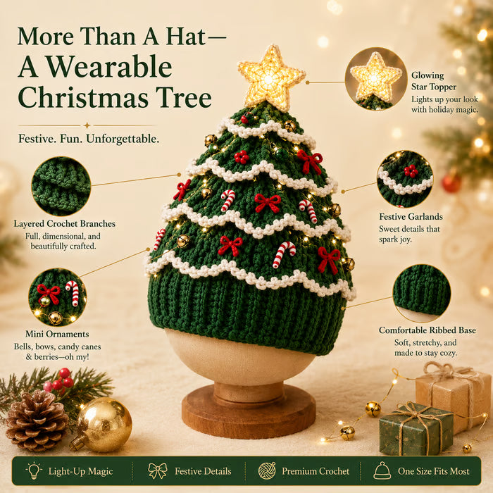 🎄 Light Up Christmas Tree Crochet Hat DIY Kit ✨ Handmade Knit Holiday Hat for Party Photo ⏳ Limited Time Discount!