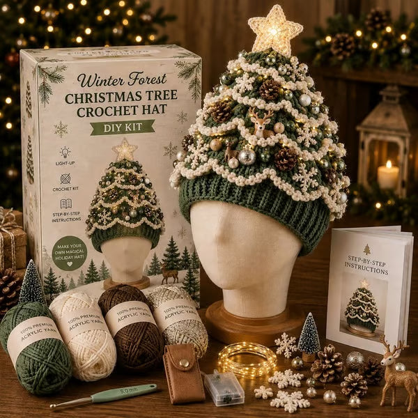 🎄 Light Up Christmas Tree Crochet Hat DIY Kit ✨ Handmade Knit Holiday Hat for Party Photo ⏳ Limited Time Discount!
