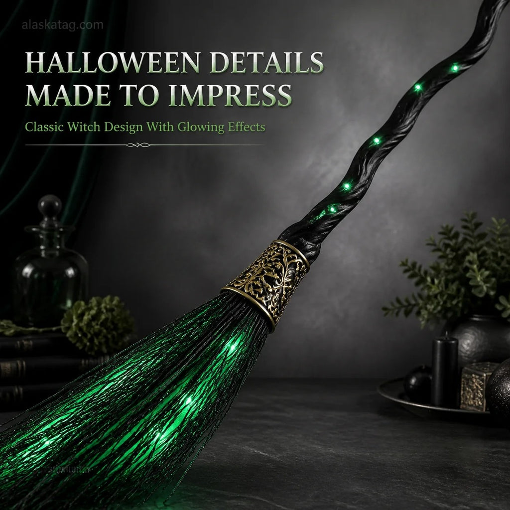 🕷️ Hot Sale! Spooky LED Light Up Witch Broom Haunted House Halloween Decor
