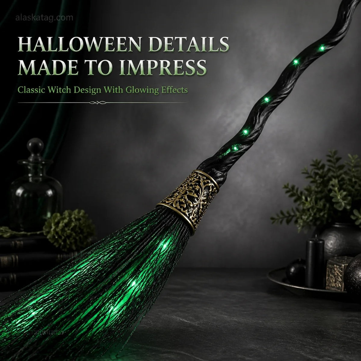 🕷️ Hot Sale! Spooky LED Light Up Witch Broom Haunted House Halloween Decor