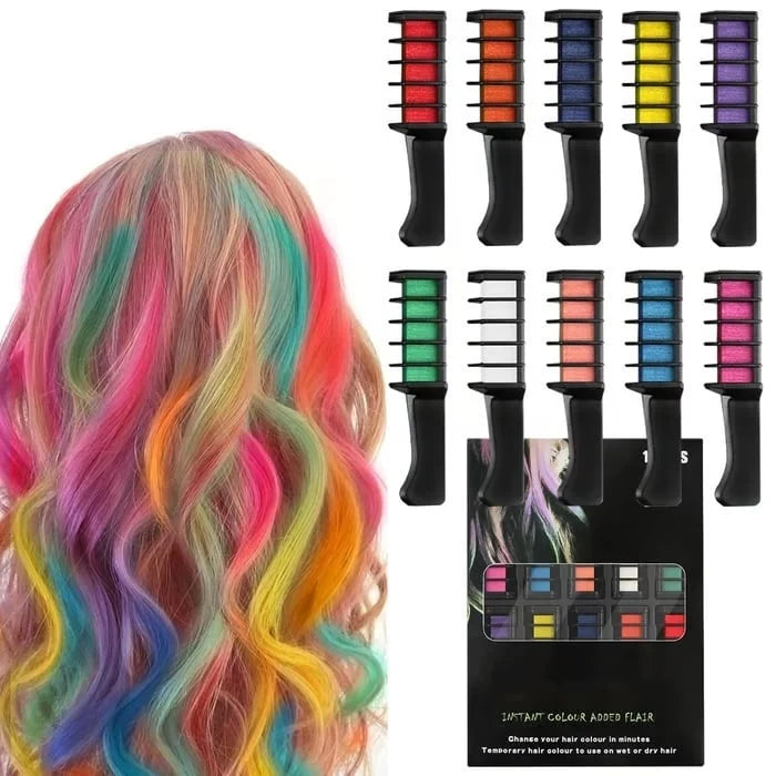 BOGO FREE | 10 Colors Temporary Hair Chalk Comb Set, Washable Temporary Hair Color for Parties & Cosplay