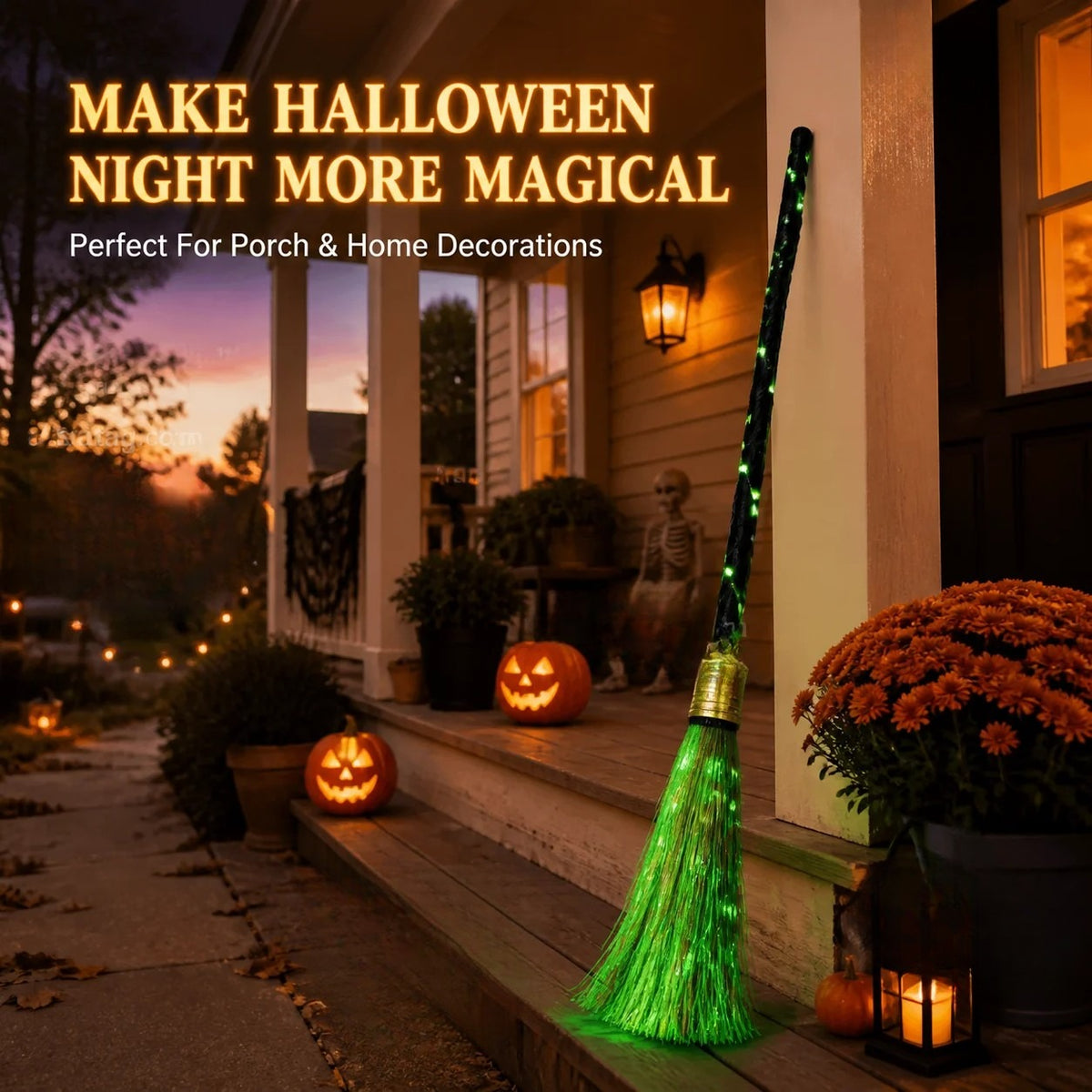 🕷️ Hot Sale! Spooky LED Light Up Witch Broom Haunted House Halloween Decor