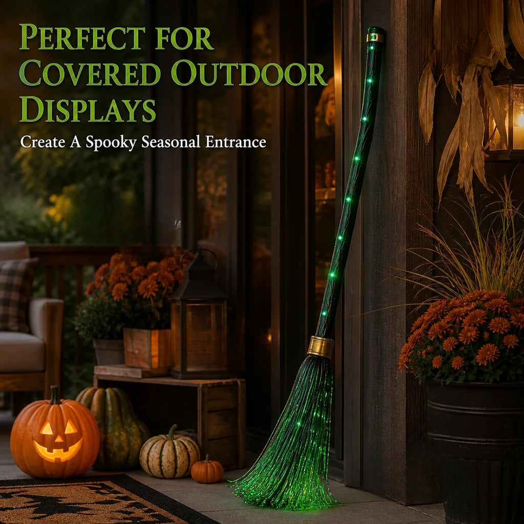 🕷️ Hot Sale! Spooky LED Light Up Witch Broom Haunted House Halloween Decor