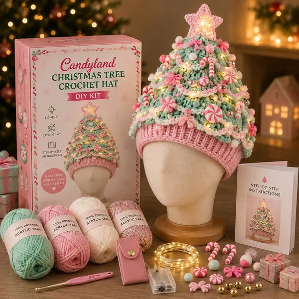 🎄 Light Up Christmas Tree Crochet Hat DIY Kit ✨ Handmade Knit Holiday Hat for Party Photo ⏳ Limited Time Discount!