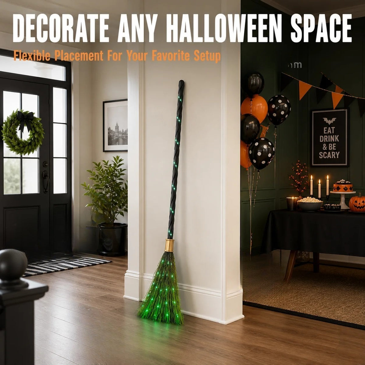 🕷️ Hot Sale! Spooky LED Light Up Witch Broom Haunted House Halloween Decor