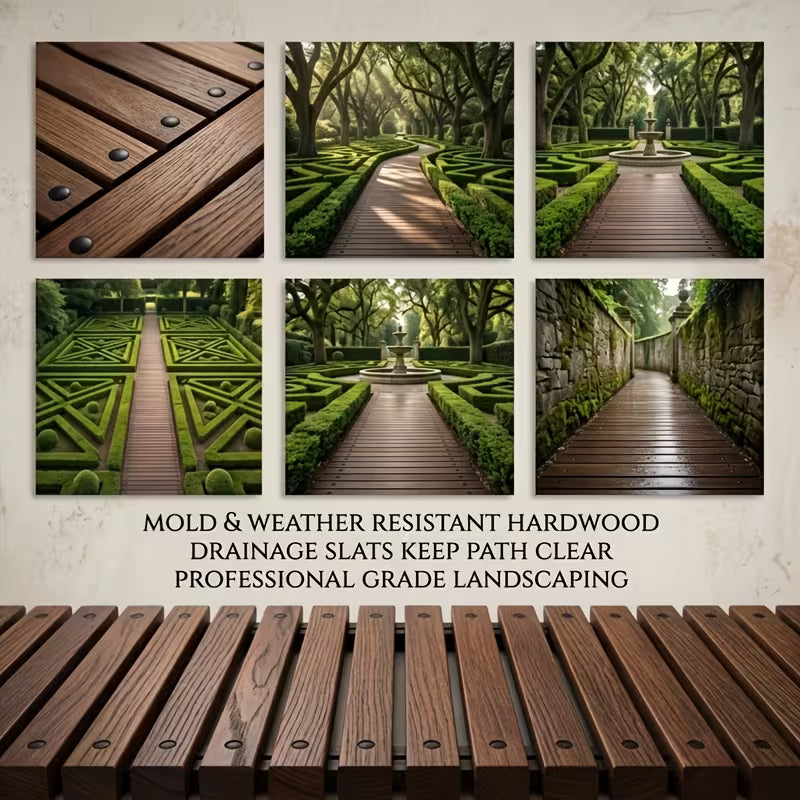 Wooden Garden Walkway with Scroll Design, Anti-Slip And Weather-Resistant Outdoor Path Suitable for Lawns, Terraces, Courtyards, And Flower Bed Edges