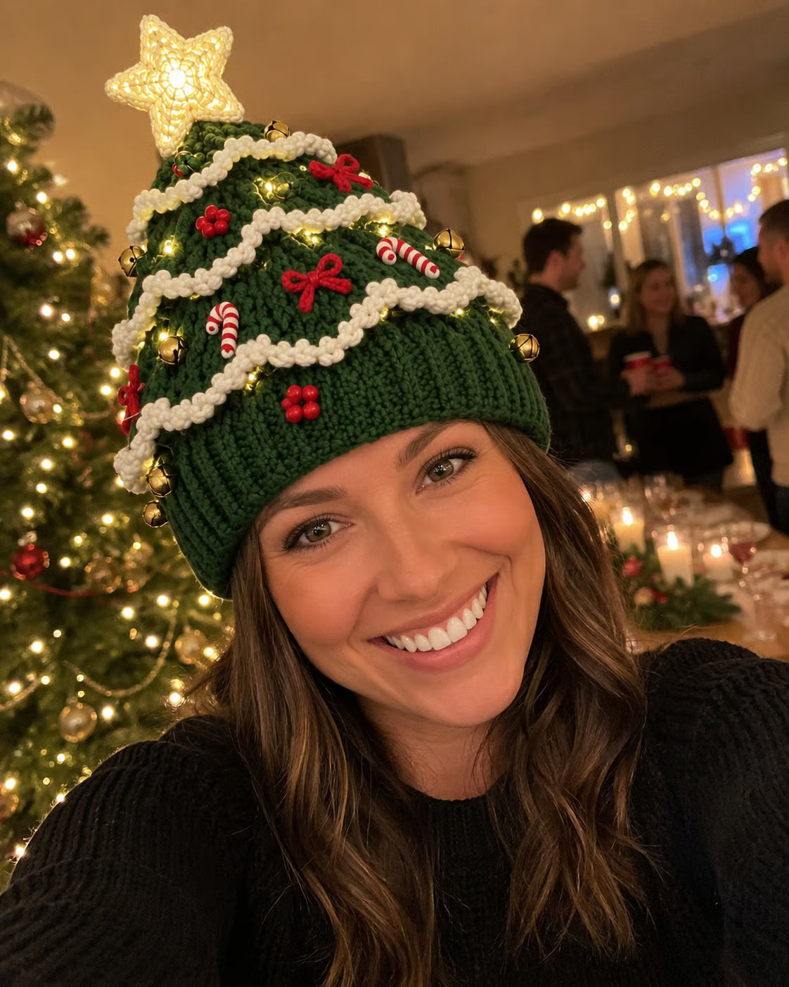 🎄 Light Up Christmas Tree Crochet Hat DIY Kit ✨ Handmade Knit Holiday Hat for Party Photo ⏳ Limited Time Discount!