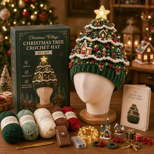 🎄 Light Up Christmas Tree Crochet Hat DIY Kit ✨ Handmade Knit Holiday Hat for Party Photo ⏳ Limited Time Discount!
