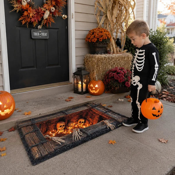 3D Optical Illusion Halloween Skeleton Crypt Doormat Spooky Skull Halloween Porch Decor