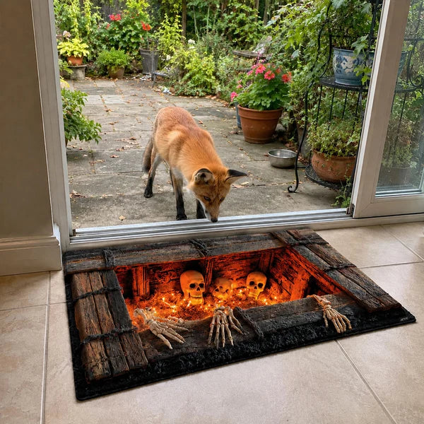 3D Optical Illusion Halloween Skeleton Crypt Doormat Spooky Skull Halloween Porch Decor