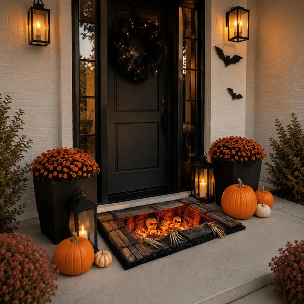 3D Optical Illusion Halloween Skeleton Crypt Doormat Spooky Skull Halloween Porch Decor