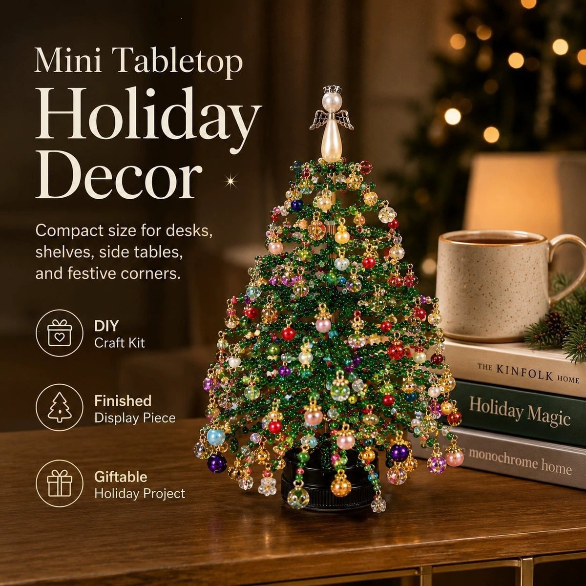 🎄 DIY Beaded Mini Light Up Tree Kit 🎃 | Seasonal Tabletop Handmade Ornament for Halloween, Christmas & Holiday Decor ⏳ Limited Time Discount!