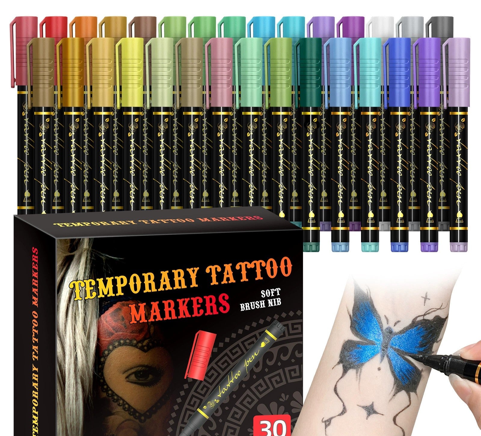 🔥 BOGO FREE！Metallic Temporary Tattoo Pen Set, Long Lasting Waterproof Body Tattoo Markers
