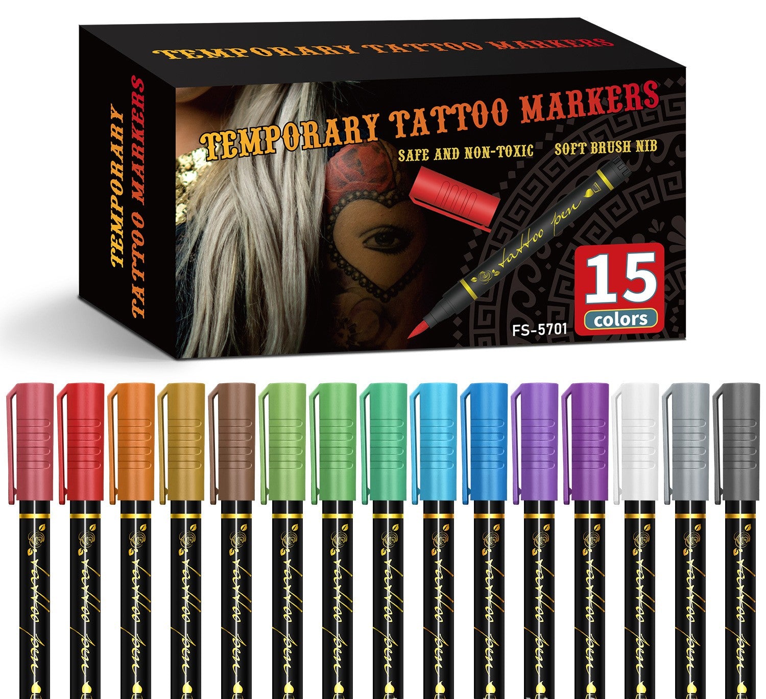 🔥 BOGO FREE！Metallic Temporary Tattoo Pen Set, Long Lasting Waterproof Body Tattoo Markers