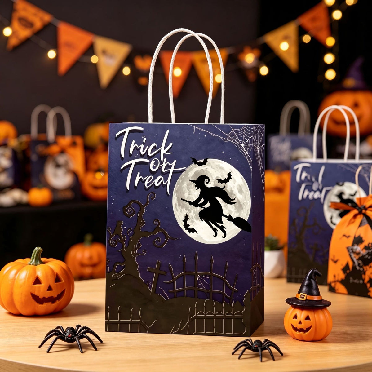 🎃 Halloween Trick or Treat Bags - 8-Pack Spooky Paper Gift Bags with Handles for Candy & Party Favors 👻