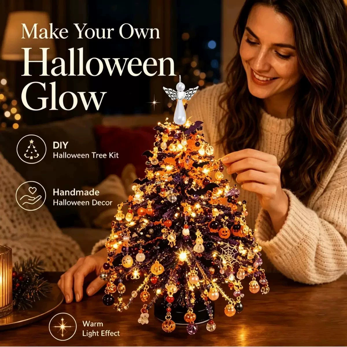 🎄 DIY Beaded Mini Light Up Tree Kit 🎃 | Seasonal Tabletop Handmade Ornament for Halloween, Christmas & Holiday Decor ⏳ Limited Time Discount!