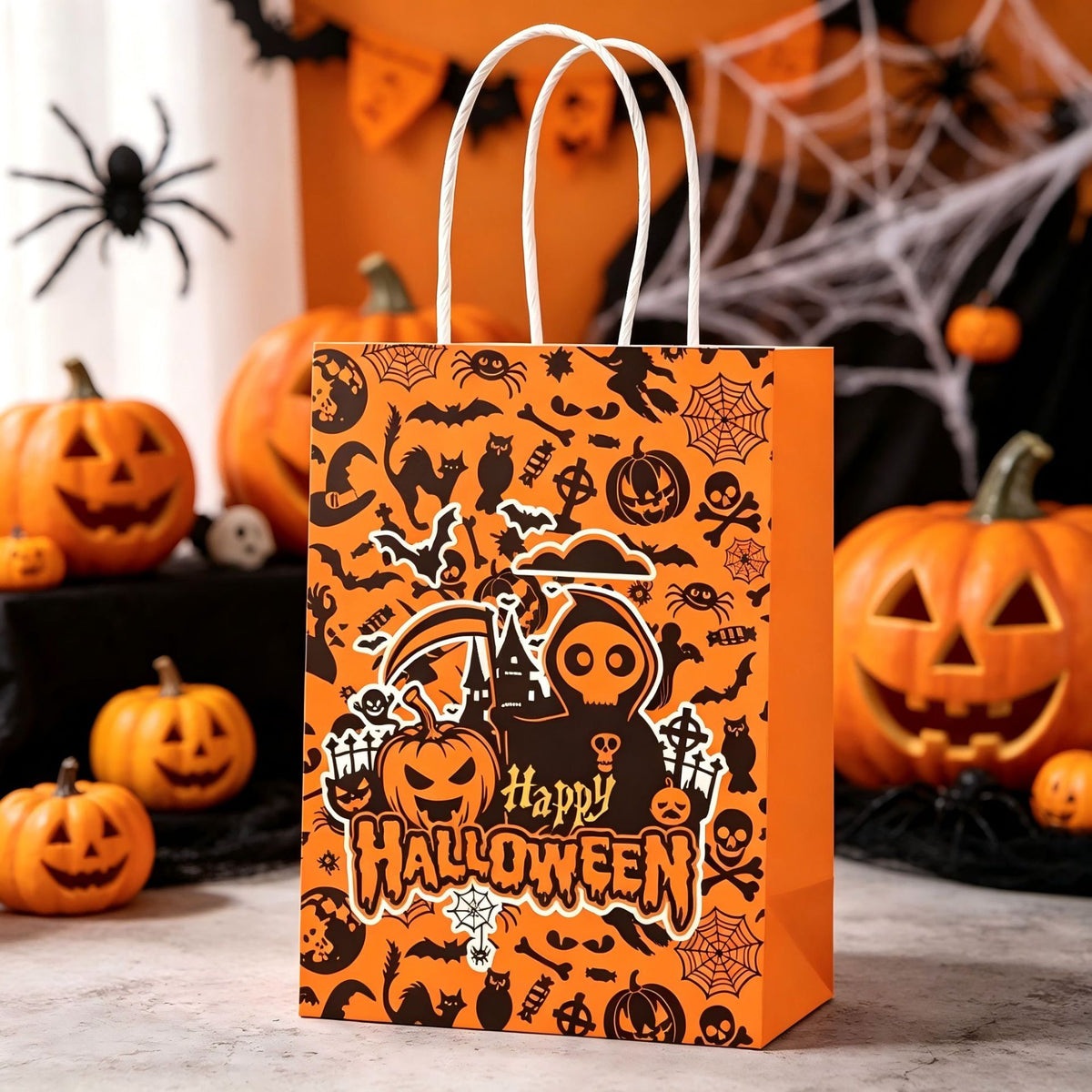 🎃 Halloween Trick or Treat Bags - 8-Pack Spooky Paper Gift Bags with Handles for Candy & Party Favors 👻