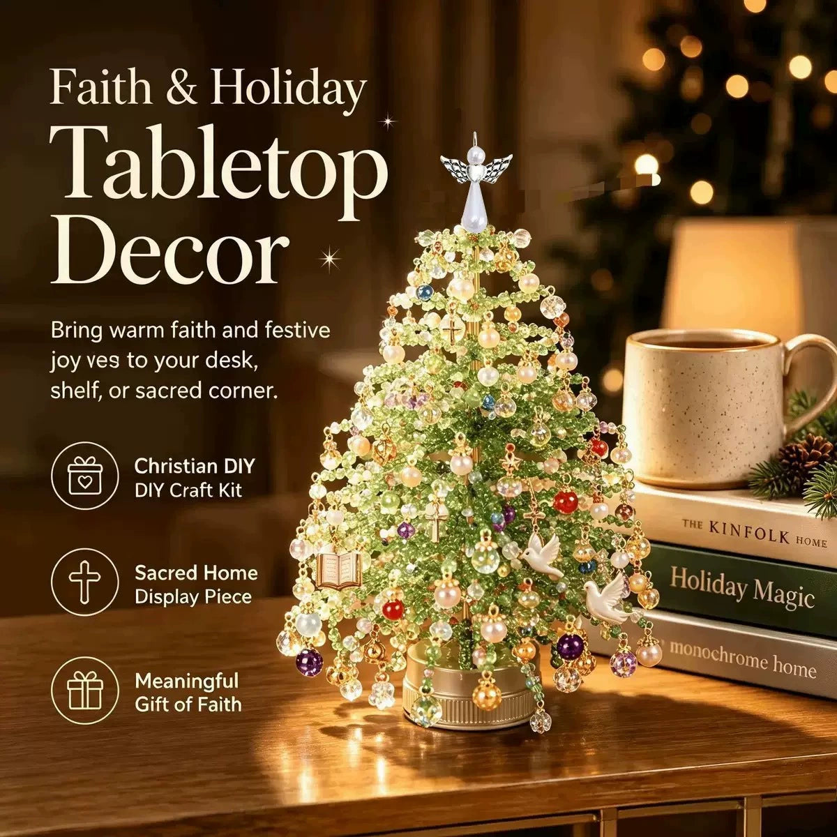 🎄 DIY Beaded Mini Light Up Tree Kit 🎃 | Seasonal Tabletop Handmade Ornament for Halloween, Christmas & Holiday Decor ⏳ Limited Time Discount!