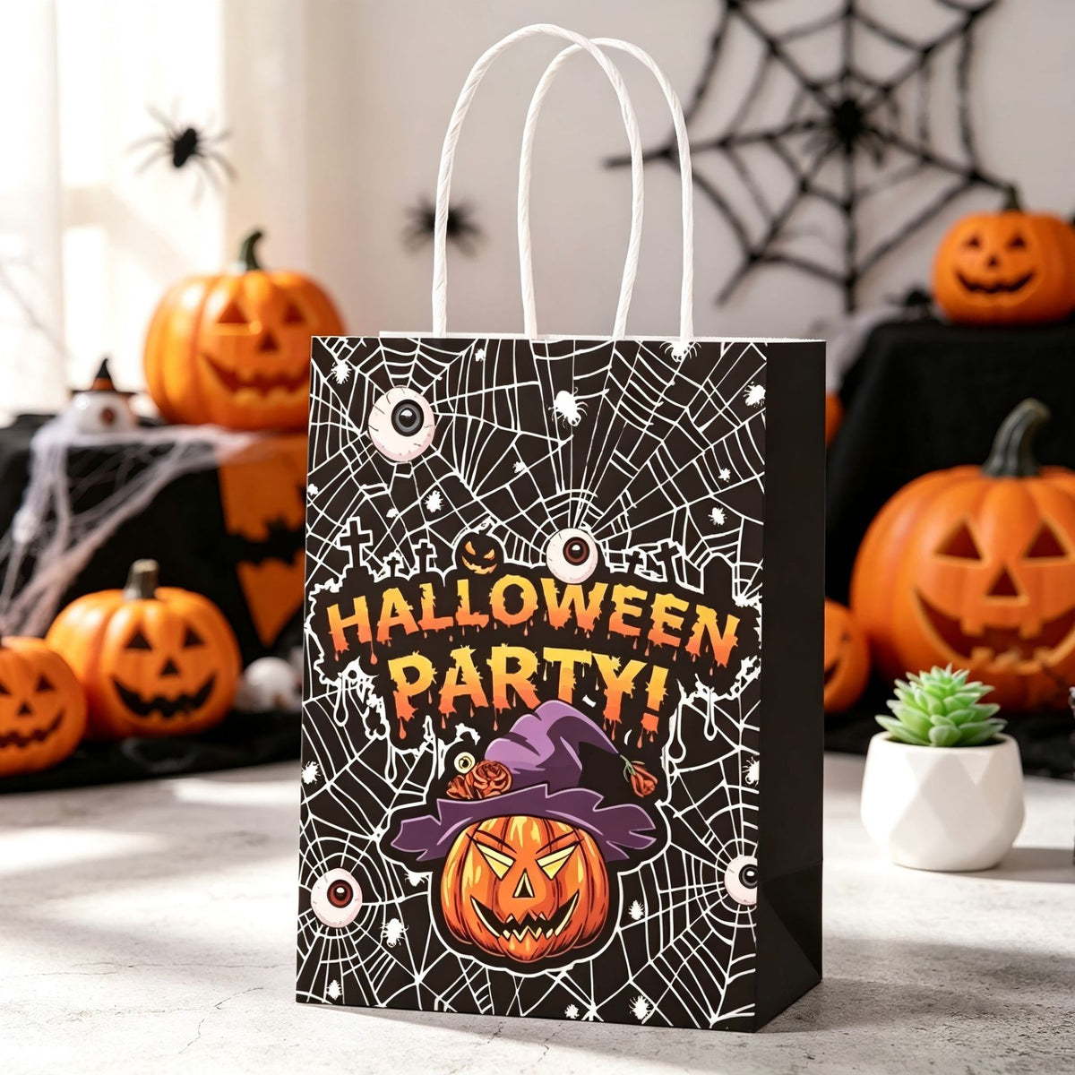 🎃 Halloween Trick or Treat Bags - 8-Pack Spooky Paper Gift Bags with Handles for Candy & Party Favors 👻