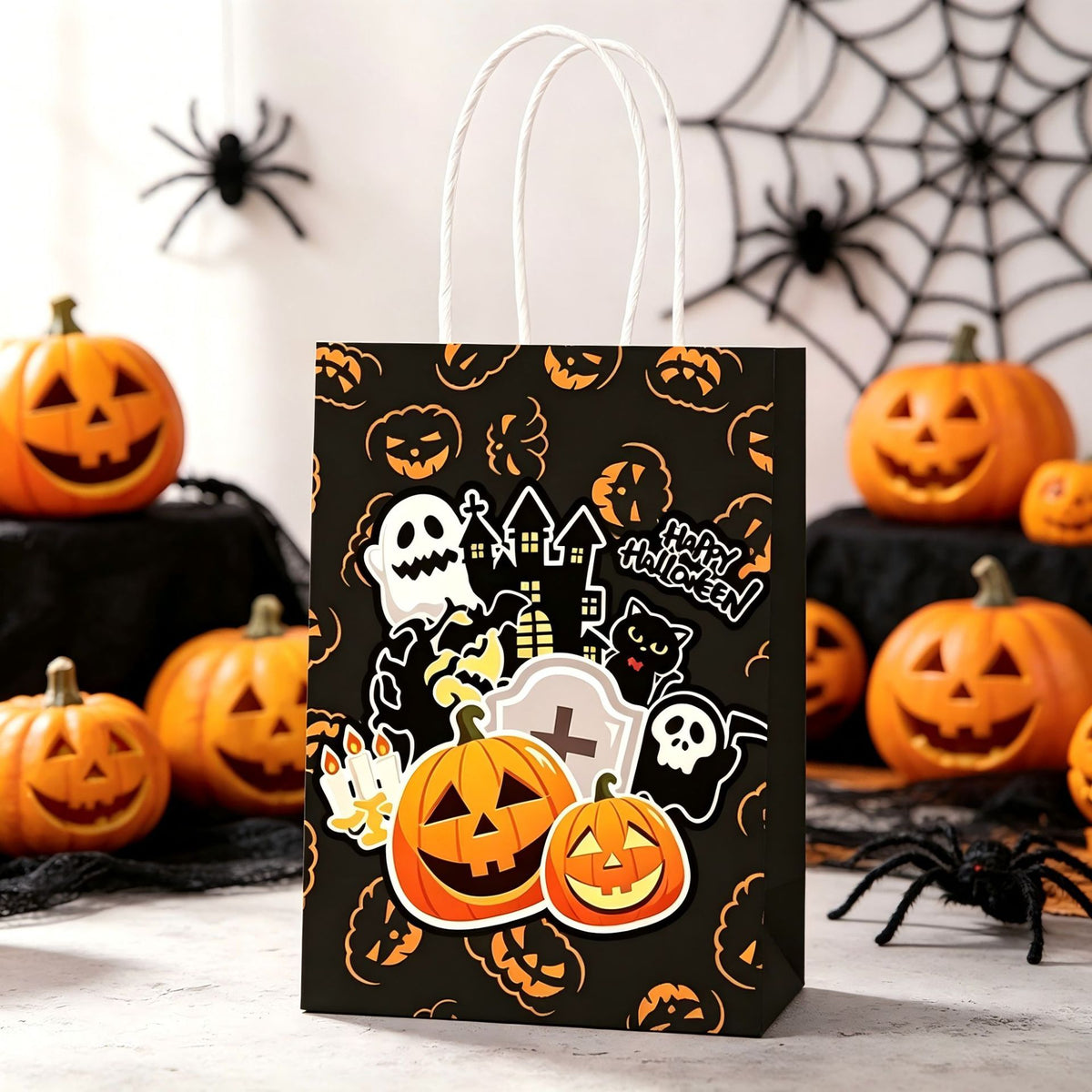 🎃 Halloween Trick or Treat Bags - 8-Pack Spooky Paper Gift Bags with Handles for Candy & Party Favors 👻