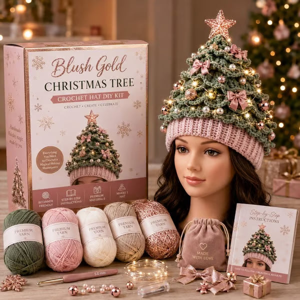 🎄 Light Up Christmas Tree Crochet Hat DIY Kit ✨ Handmade Knit Holiday Hat for Party Photo ⏳ Limited Time Discount!