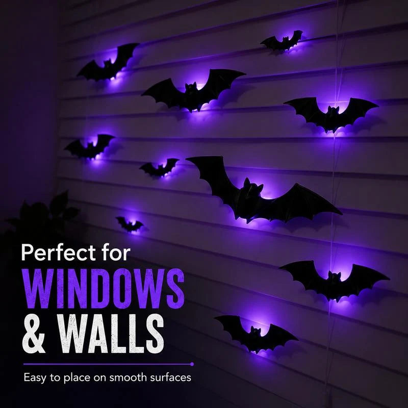 👻3D Bat Light LED Decorations, 12pcs/24pcs Halloween Spooky OrnamentsBuy three get two free