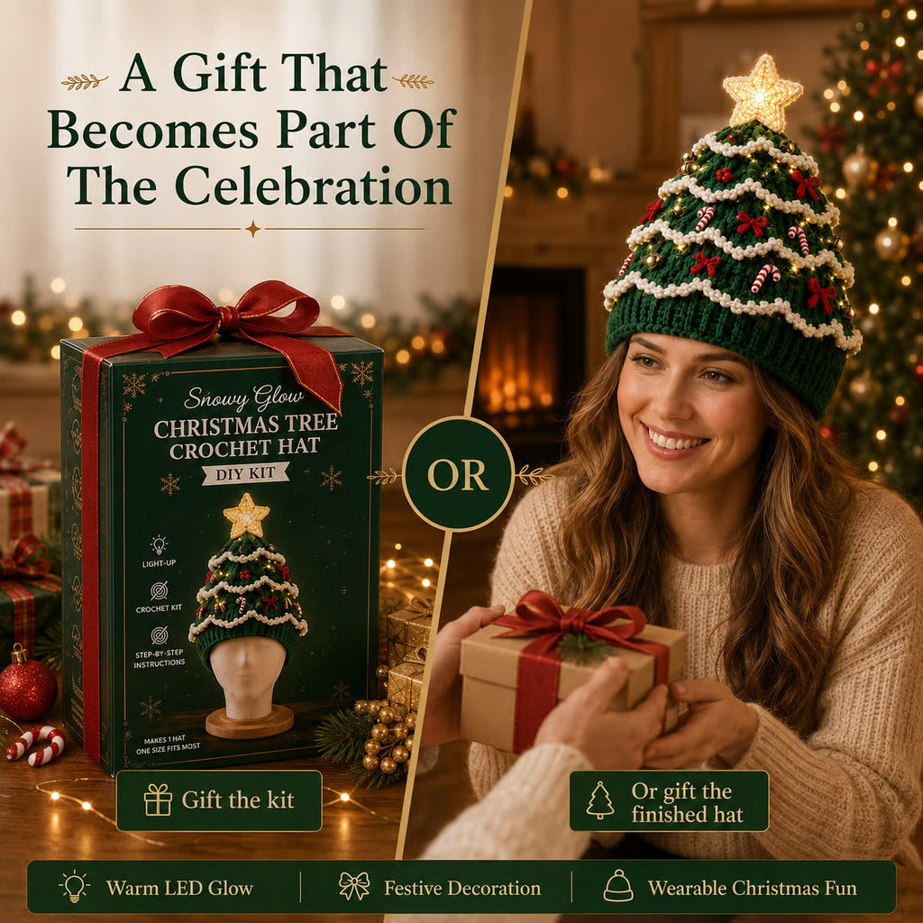 🎄 Light Up Christmas Tree Crochet Hat DIY Kit ✨ Handmade Knit Holiday Hat for Party Photo ⏳ Limited Time Discount!