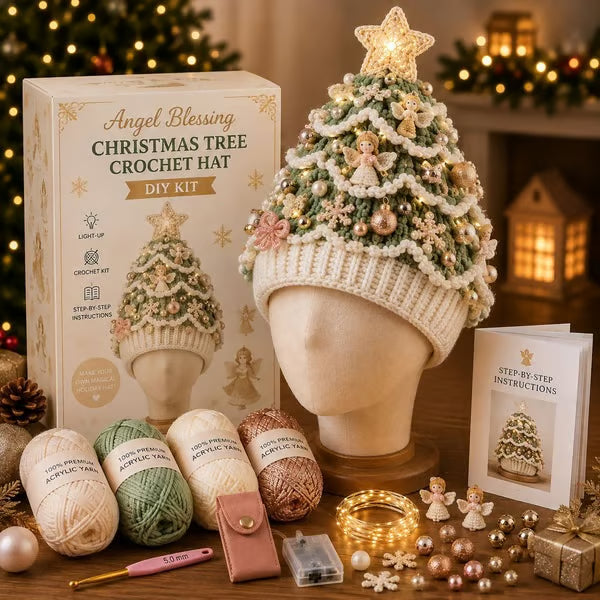 🎄 Light Up Christmas Tree Crochet Hat DIY Kit ✨ Handmade Knit Holiday Hat for Party Photo ⏳ Limited Time Discount!