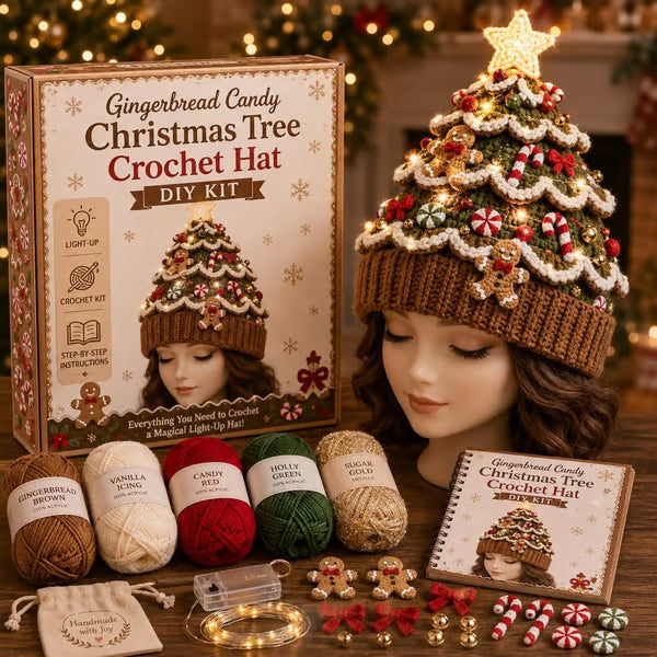 🎄 Light Up Christmas Tree Crochet Hat DIY Kit ✨ Handmade Knit Holiday Hat for Party Photo ⏳ Limited Time Discount!