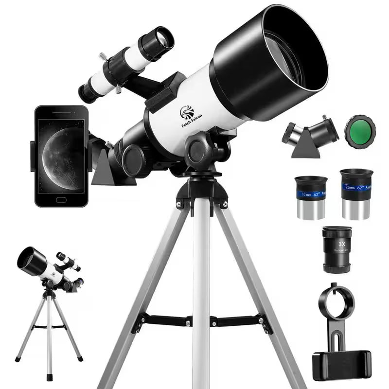 40070 Series HD Astronomical Telescope, Enhanced Yellow Telescope with a 400Mm Focal Length. Made of Aluminum, It Features a Star Finder Lens, High Power FMC for Outdoor Use