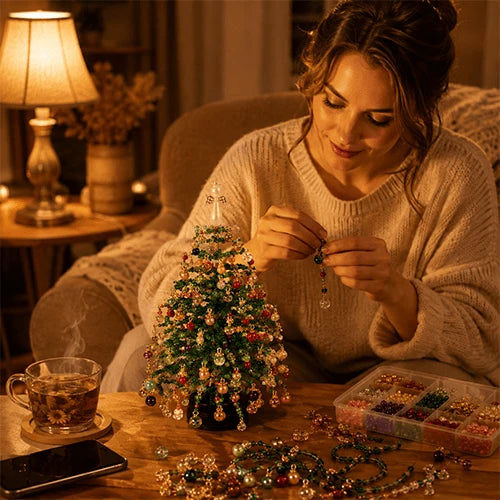 🎄 DIY Beaded Mini Light Up Tree Kit 🎃 | Seasonal Tabletop Handmade Ornament for Halloween, Christmas & Holiday Decor ⏳ Limited Time Discount!