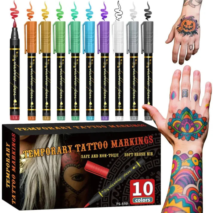 🔥 BOGO FREE！Metallic Temporary Tattoo Pen Set, Long Lasting Waterproof Body Tattoo Markers