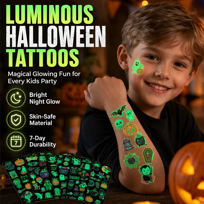 👻 Glow Halloween Temporary Tattoos 🦇 Kids Waterproof Body Stickers Flash Sale